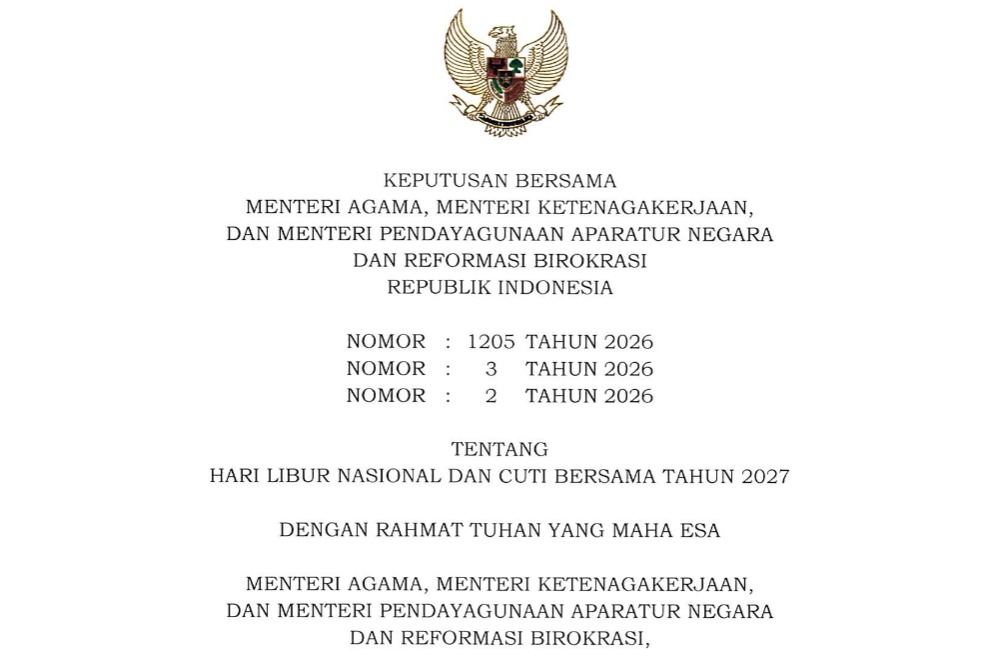 SKB 3 Menteri Tetapkan 18 Hari Libur Nasional dan 8 Cuti Bersama 2027