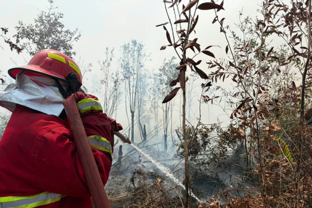 Lanud Sjamsudin Noor Intensifkan Pembasahan Lahan Cegah Karhutla Berulang